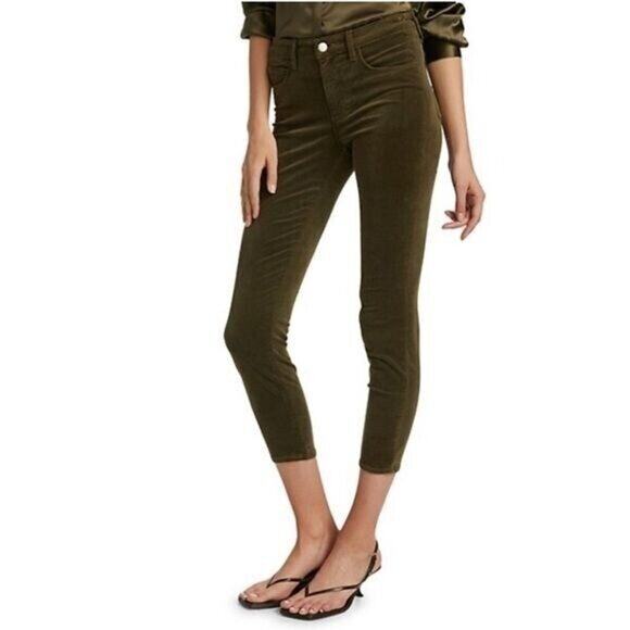 L’Agence Jeans Women's Size 27 Margot High Rise Velvet Skinny Jeans Ivy Green - Picture 1 of 10